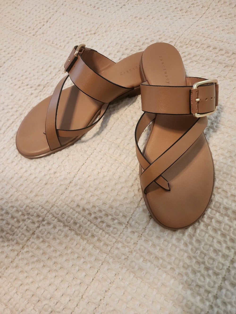 Sanctuary Women's Tan Leather Crisscross Buckle Slide Sandals 9M Minimalist
